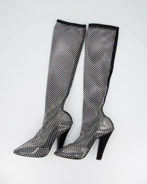 Saint Laurent Black Knee High Sequin Boots Size EU 38.5