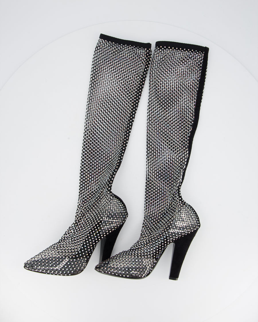 Saint Laurent Black Knee High Sequin Boots Size EU 38.5