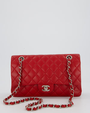 Chanel Red Classic Medium Double Flap Bag in Caviar Leather with Silver Hardware