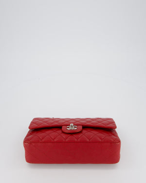 Chanel Red Classic Medium Double Flap Bag in Caviar Leather with Silver Hardware