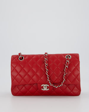 Chanel Red Classic Medium Double Flap Bag in Caviar Leather with Silver Hardware