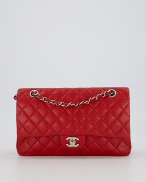 Chanel Red Classic Medium Double Flap Bag in Caviar Leather with Silver Hardware