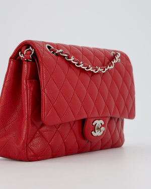 Chanel Red Classic Medium Double Flap Bag in Caviar Leather with Silver Hardware