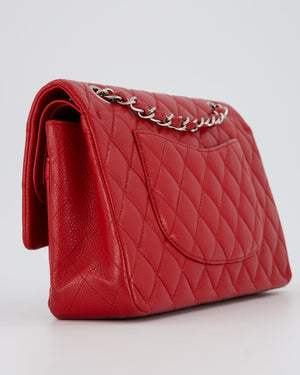 Chanel Red Classic Medium Double Flap Bag in Caviar Leather with Silver Hardware