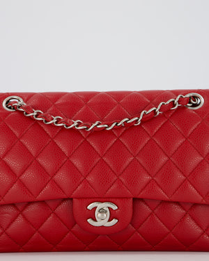 Chanel Red Classic Medium Double Flap Bag in Caviar Leather with Silver Hardware