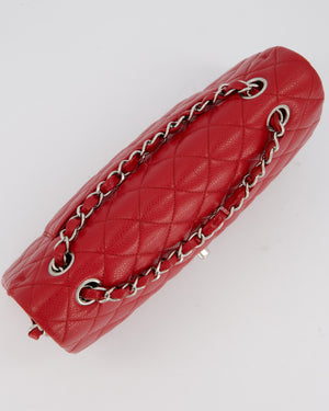 Chanel Red Classic Medium Double Flap Bag in Caviar Leather with Silver Hardware