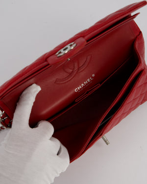 Chanel Red Classic Medium Double Flap Bag in Caviar Leather with Silver Hardware