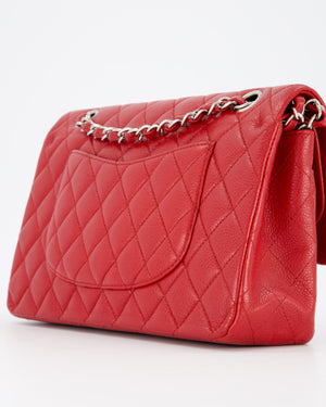 Chanel Red Classic Medium Double Flap Bag in Caviar Leather with Silver Hardware