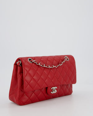 Chanel Red Classic Medium Double Flap Bag in Caviar Leather with Silver Hardware