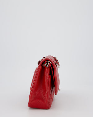 Chanel Red Classic Medium Double Flap Bag in Caviar Leather with Silver Hardware