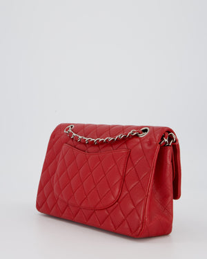 Chanel Red Classic Medium Double Flap Bag in Caviar Leather with Silver Hardware