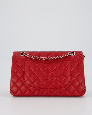 Chanel Red Classic Medium Double Flap Bag in Caviar Leather with Silver Hardware