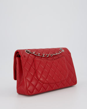Chanel Red Classic Medium Double Flap Bag in Caviar Leather with Silver Hardware