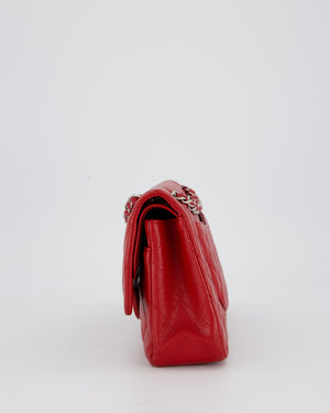 Chanel Red Classic Medium Double Flap Bag in Caviar Leather with Silver Hardware