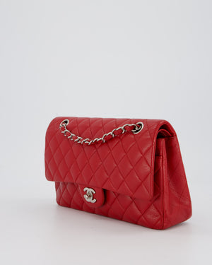 Chanel Red Classic Medium Double Flap Bag in Caviar Leather with Silver Hardware