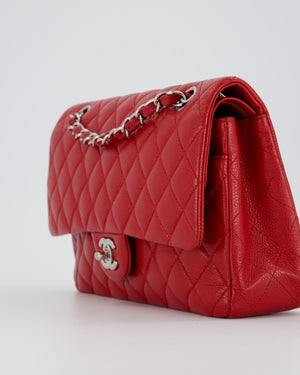 Chanel Red Classic Medium Double Flap Bag in Caviar Leather with Silver Hardware