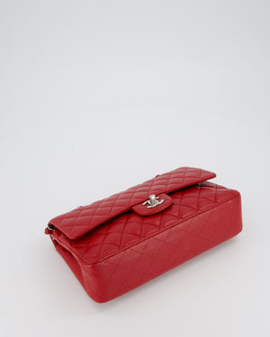 Chanel Red Classic Medium Double Flap Bag in Caviar Leather with Silver Hardware