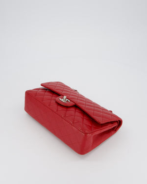 Chanel Red Classic Medium Double Flap Bag in Caviar Leather with Silver Hardware