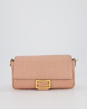 Fendi Blush Pink Baguette Bag in Embossed Nappa Leather with Gold Hardware