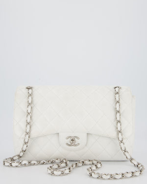 Chanel Jumbo Classic Double Flap Bag in White Caviar Leather with Silver Hardware