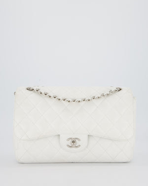 Chanel Jumbo Classic Double Flap Bag in White Caviar Leather with Silver Hardware