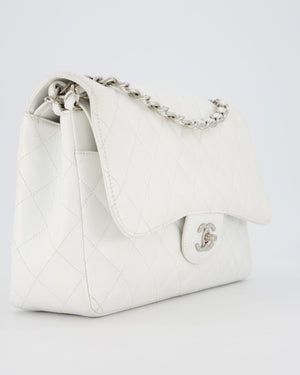 Chanel Jumbo Classic Double Flap Bag in White Caviar Leather with Silver Hardware