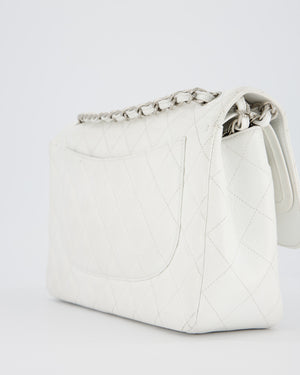 Chanel Jumbo Classic Double Flap Bag in White Caviar Leather with Silver Hardware