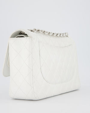 Chanel Jumbo Classic Double Flap Bag in White Caviar Leather with Silver Hardware