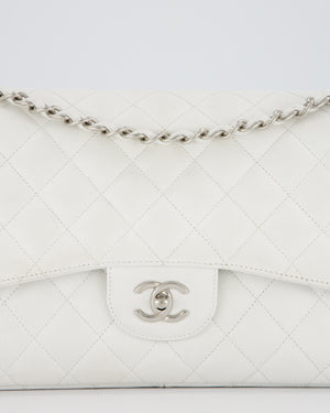 Chanel Jumbo Classic Double Flap Bag in White Caviar Leather with Silver Hardware