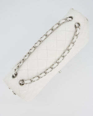 Chanel Jumbo Classic Double Flap Bag in White Caviar Leather with Silver Hardware