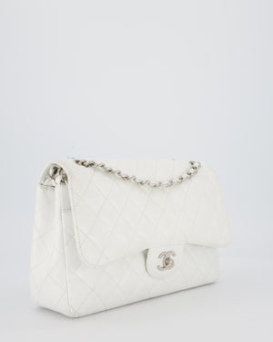 Chanel Jumbo Classic Double Flap Bag in White Caviar Leather with Silver Hardware