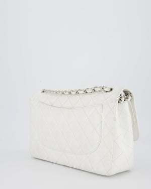 Chanel Jumbo Classic Double Flap Bag in White Caviar Leather with Silver Hardware