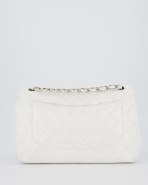 Chanel Jumbo Classic Double Flap Bag in White Caviar Leather with Silver Hardware