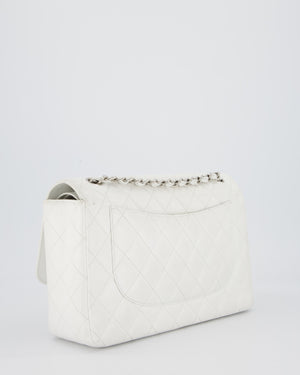 Chanel Jumbo Classic Double Flap Bag in White Caviar Leather with Silver Hardware