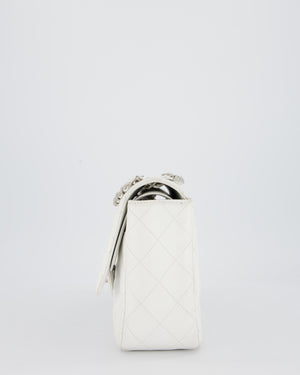 Chanel Jumbo Classic Double Flap Bag in White Caviar Leather with Silver Hardware
