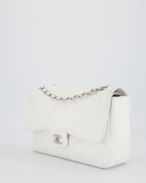 Chanel Jumbo Classic Double Flap Bag in White Caviar Leather with Silver Hardware