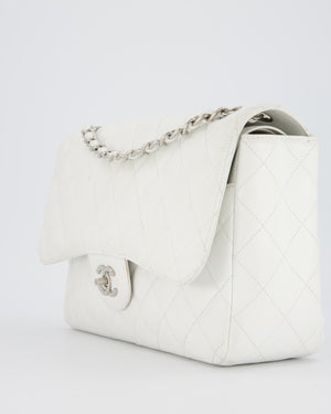 Chanel Jumbo Classic Double Flap Bag in White Caviar Leather with Silver Hardware
