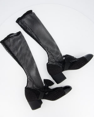 Chanel Black Diamante Bow CC Boots Size EU 38