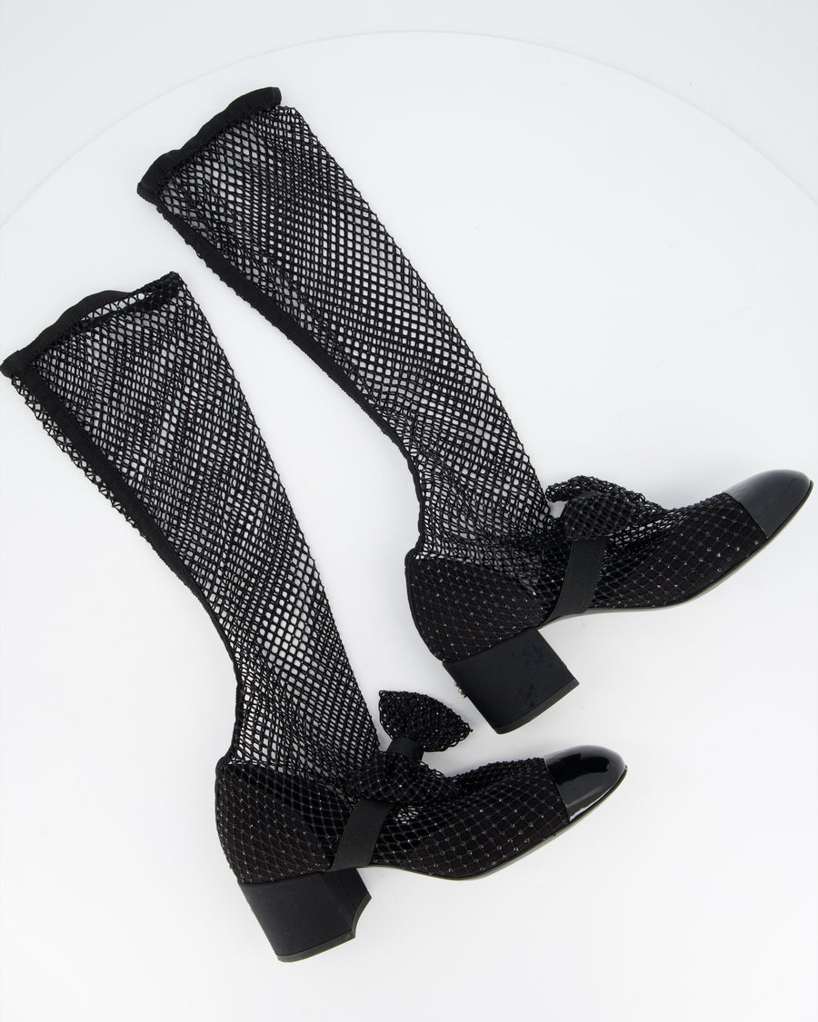 Chanel Black Diamante Bow CC Boots Size EU 38