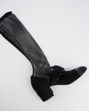 Chanel Black Diamante Bow CC Boots Size EU 38
