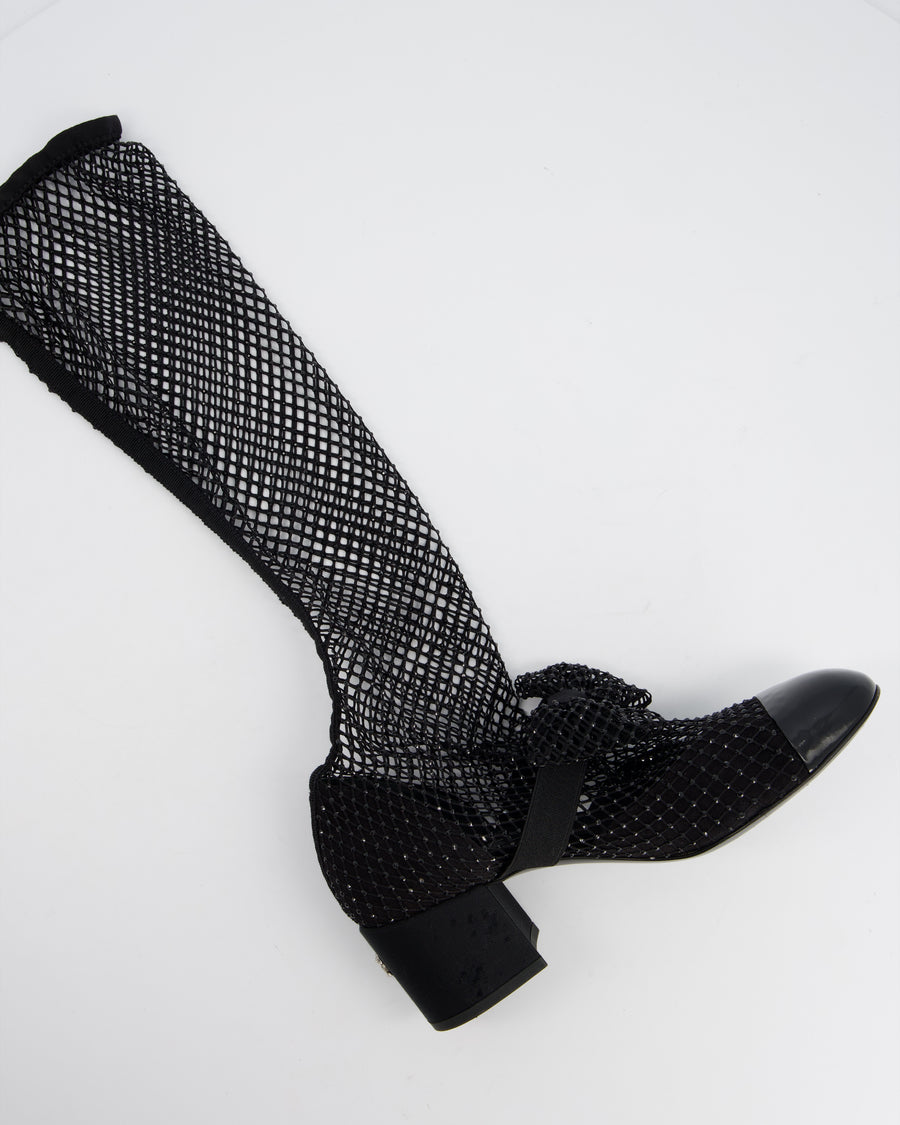 Chanel Black Diamante Bow CC Boots Size EU 38