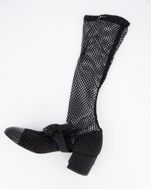 Chanel Black Diamante Bow CC Boots Size EU 38