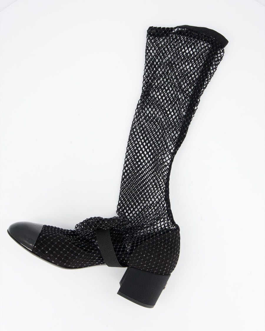 Chanel Black Diamante Bow CC Boots Size EU 38
