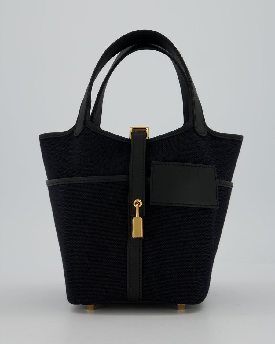 *ULTRA RARE* Hermes Picotin Cargo 18cm Bag in Black Toile Goeland Canvas with Gold Hardware