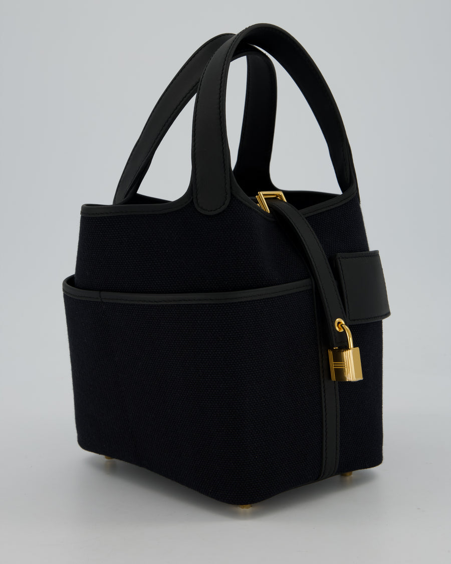 *ULTRA RARE* Hermes Picotin Cargo 18cm Bag in Black Toile Goeland Canvas with Gold Hardware