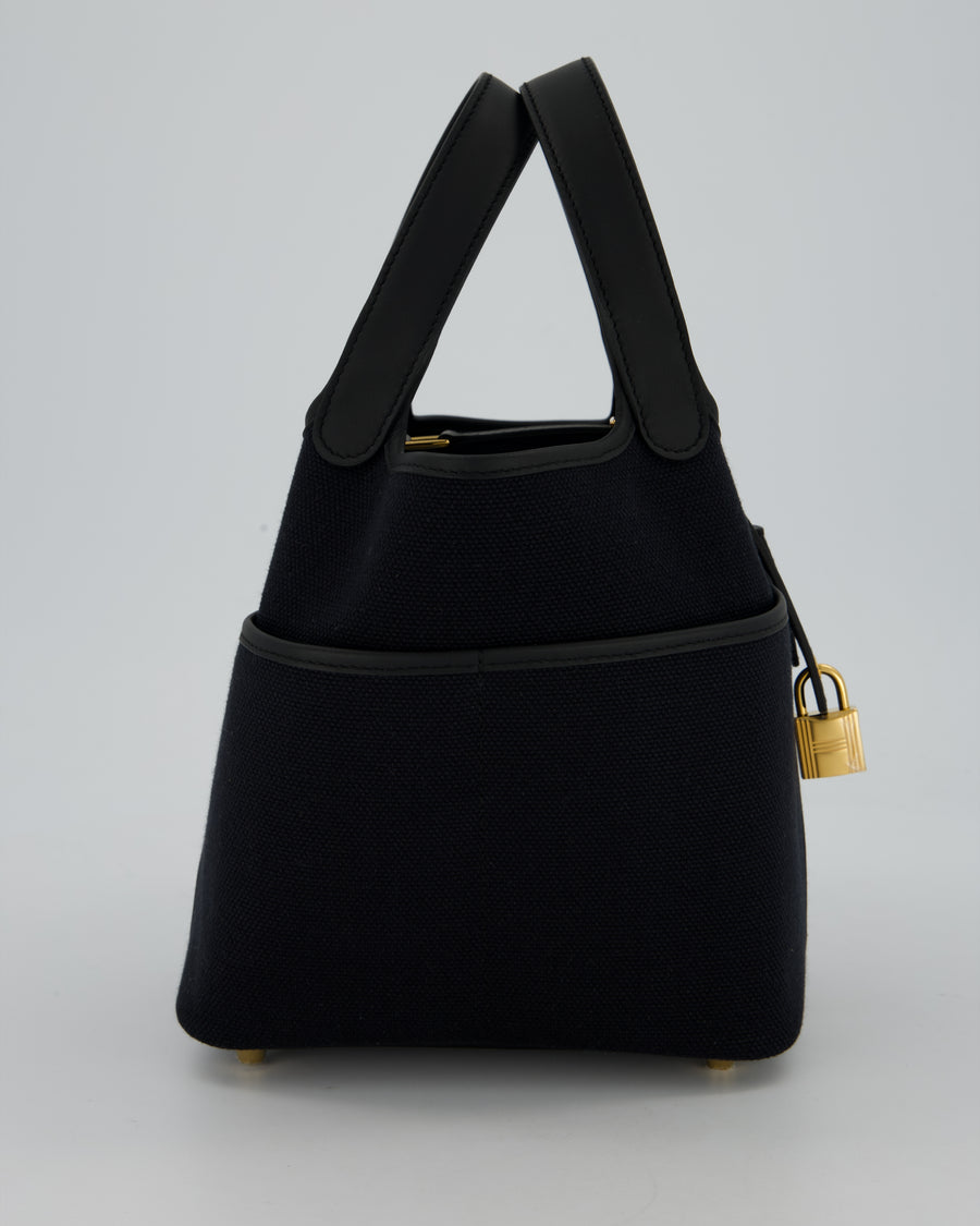 *ULTRA RARE* Hermes Picotin Cargo 18cm Bag in Black Toile Goeland Canvas with Gold Hardware