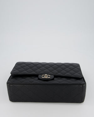 Chanel Maxi Classic Double Flap Bag in Black Caviar Leather with Silver Hardware