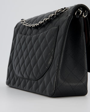 Chanel Maxi Classic Double Flap Bag in Black Caviar Leather with Silver Hardware