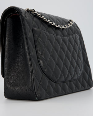 Chanel Maxi Classic Double Flap Bag in Black Caviar Leather with Silver Hardware