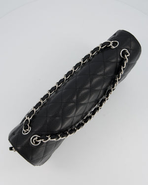 Chanel Maxi Classic Double Flap Bag in Black Caviar Leather with Silver Hardware